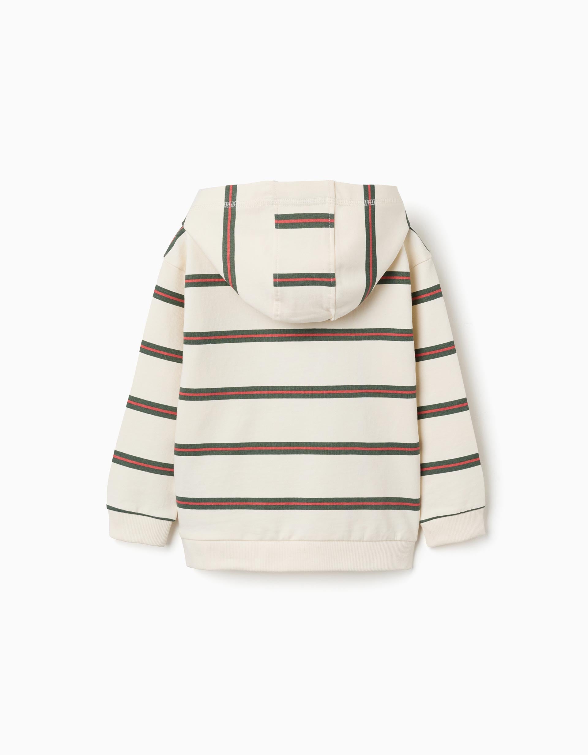 Sweat de algodão com capuz às riscas para bebé menino, bege