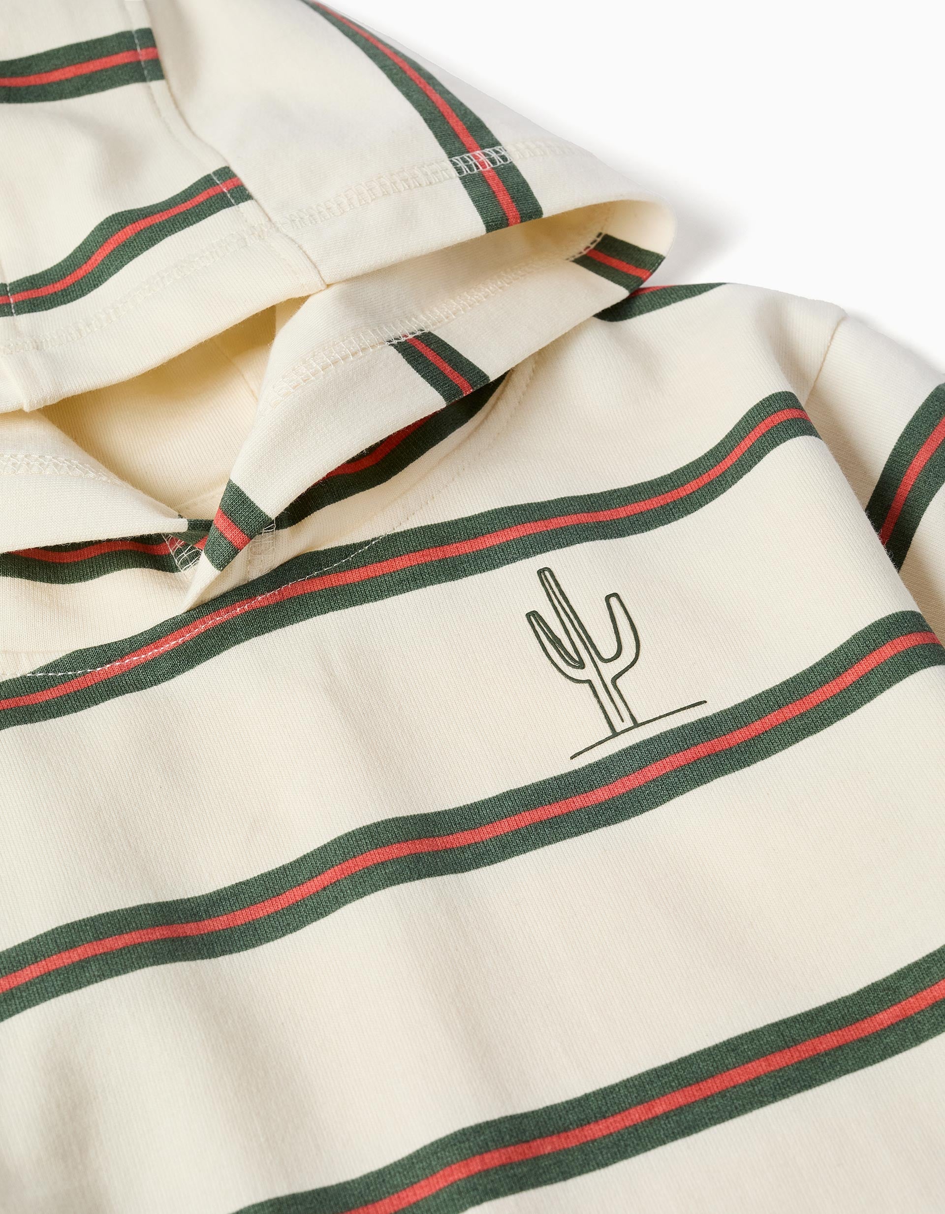 Sweat de algodão com capuz às riscas para bebé menino, bege