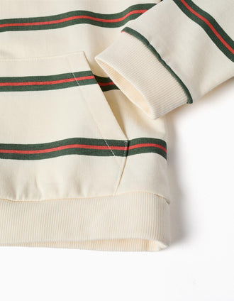 Sweat de algodão com capuz às riscas para bebé menino, bege
