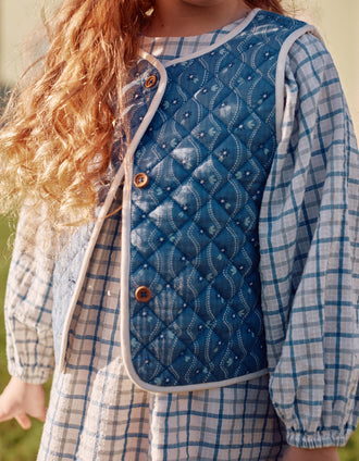Chaleco de algodón acolchado con estampado floral para niña, azul