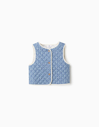 Chaleco de algodón acolchado con estampado floral para niña, azul