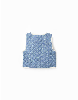 Chaleco de algodón acolchado con estampado floral para niña, azul