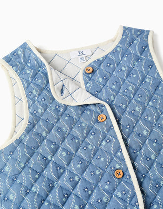 Chaleco de algodón acolchado con estampado floral para niña, azul