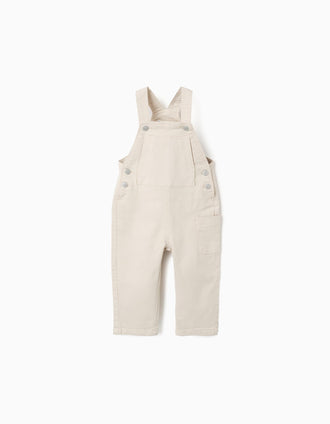 Twill dungarees with cargo pocket for baby boys, beige