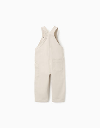 Twill dungarees with cargo pocket for baby boys, beige