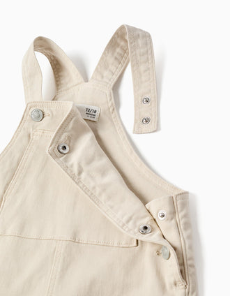 Twill dungarees with cargo pocket for baby boys, beige