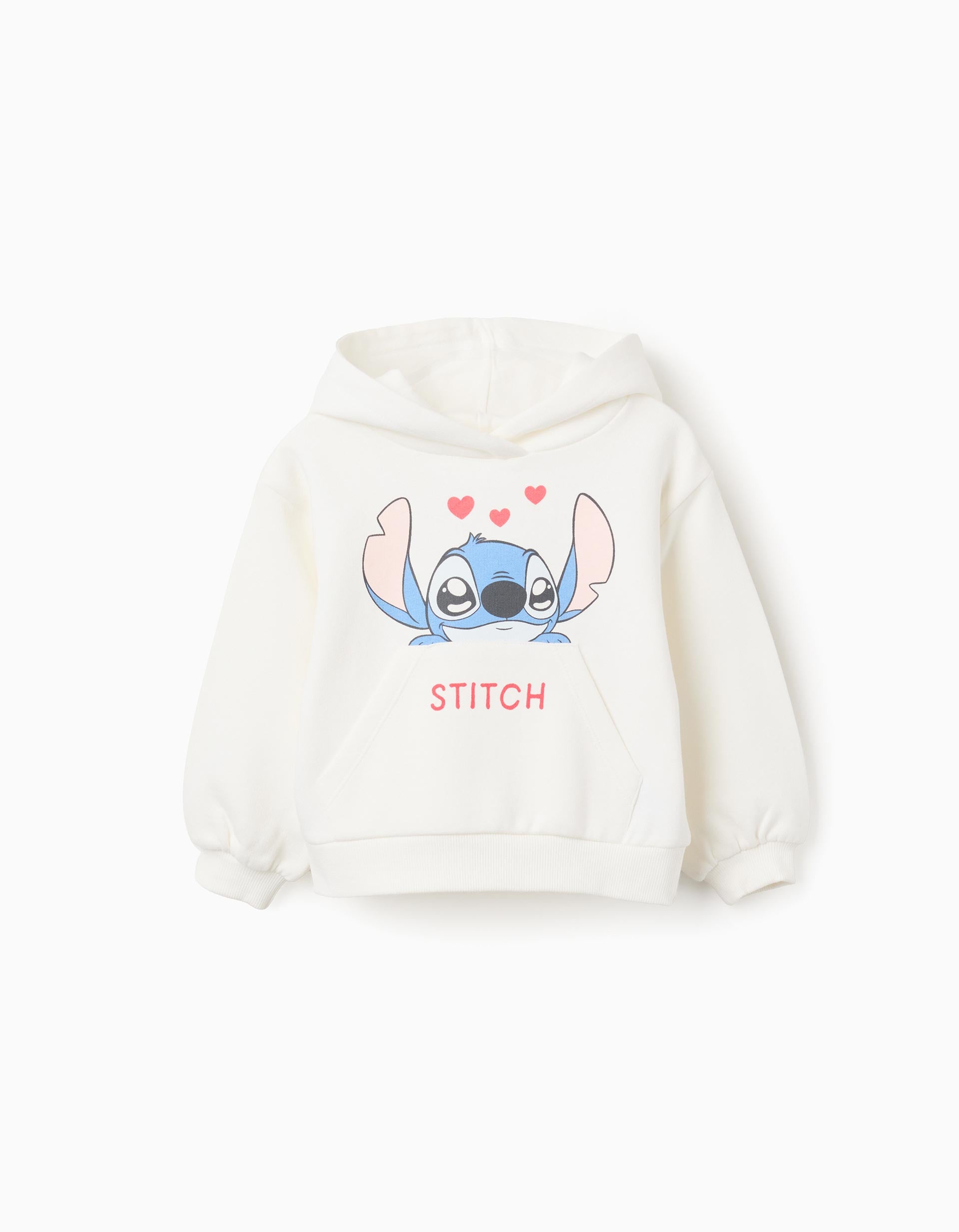 Brushed hooded sweatshirt with Stitch print for baby girls, white