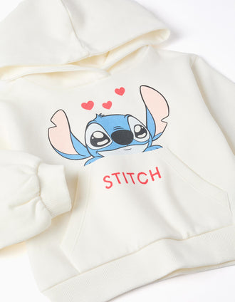 Sweat cardada com capuz e estampado Stitch para bebé menina, branco