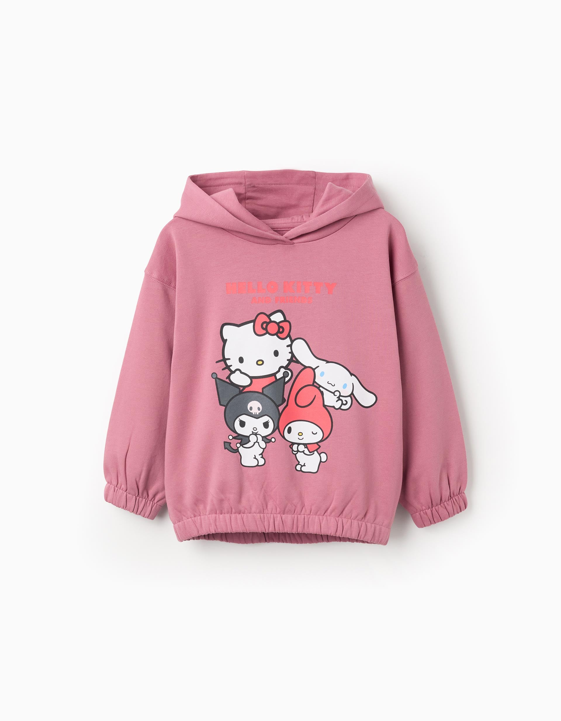 Brushed hooded sweatshirt with Hello Kitty print for girls, pink