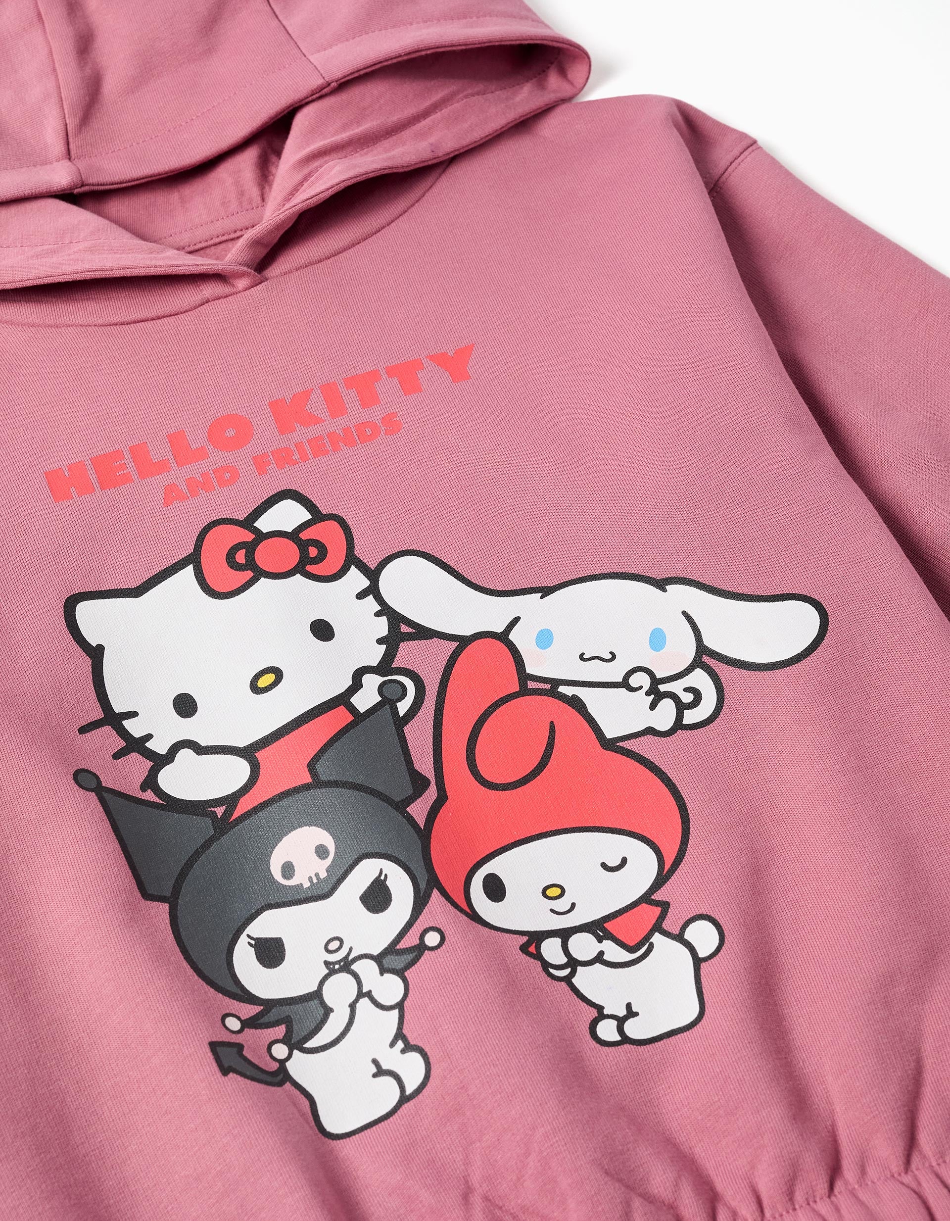 Brushed hooded sweatshirt with Hello Kitty print for girls, pink