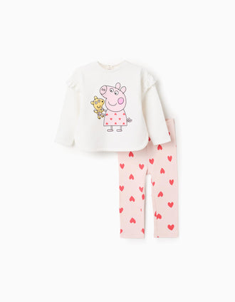 Sudadera + leggins de algodón Peppa Pig para bebé niña, blanco/rosa