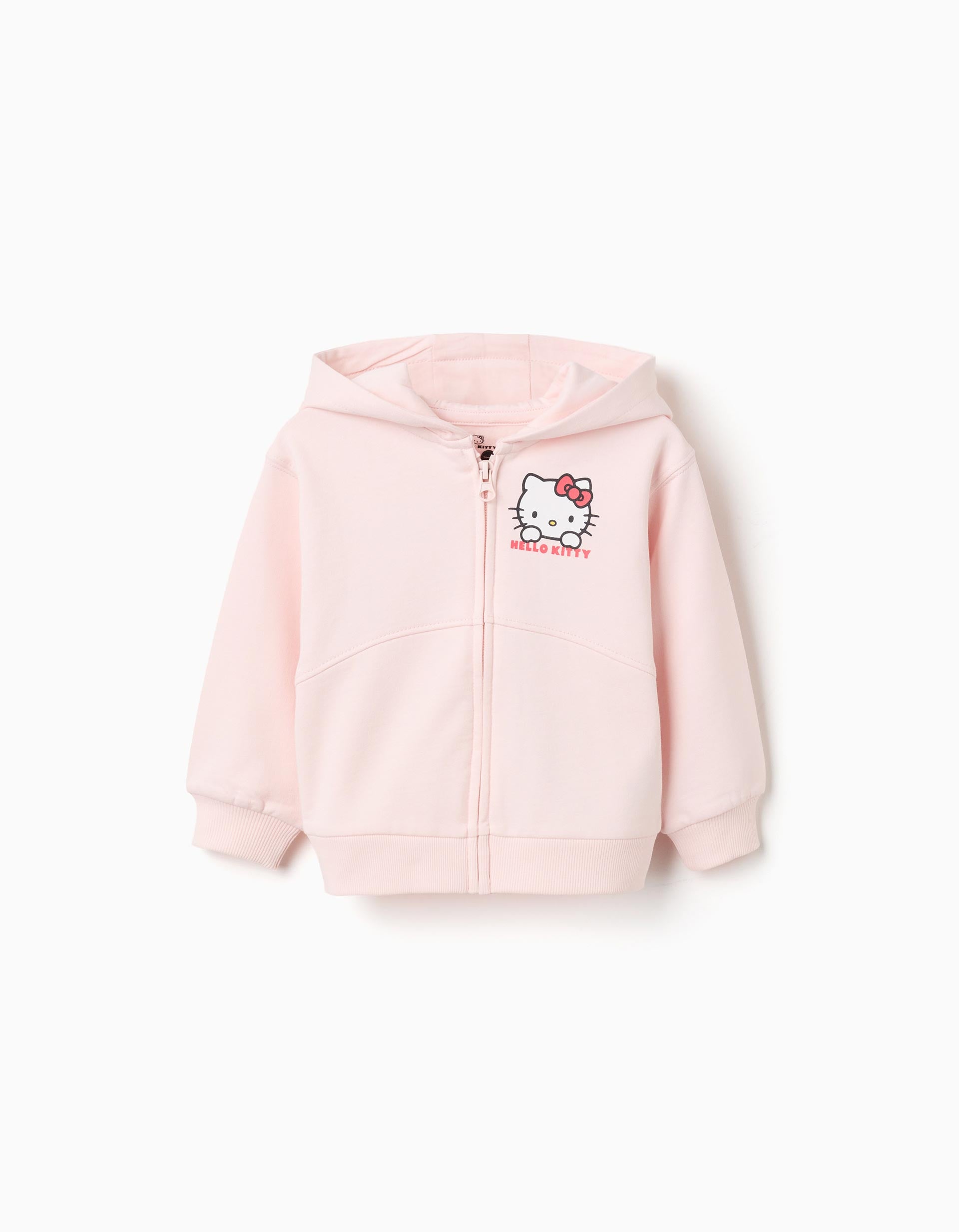 Brushed hooded jacket with Hello Kitty print for baby girls, light pink