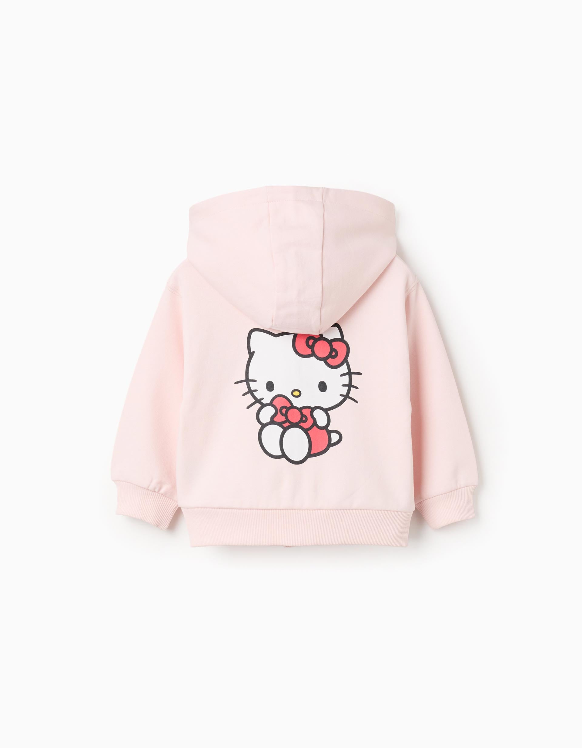 Brushed hooded jacket with Hello Kitty print for baby girls, light pink