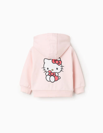 Casaco cardado com capuz e estampado Hello Kitty para bebé menina, rosa