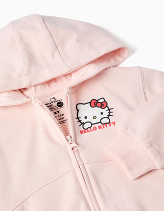 Casaco cardado com capuz e estampado Hello Kitty para bebé menina, rosa