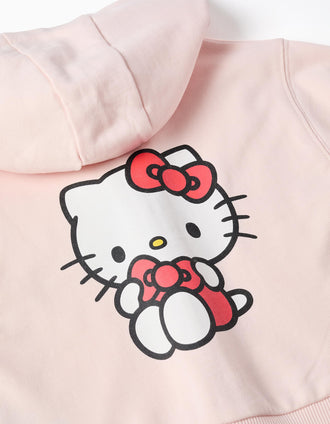 Casaco cardado com capuz e estampado Hello Kitty para bebé menina, rosa