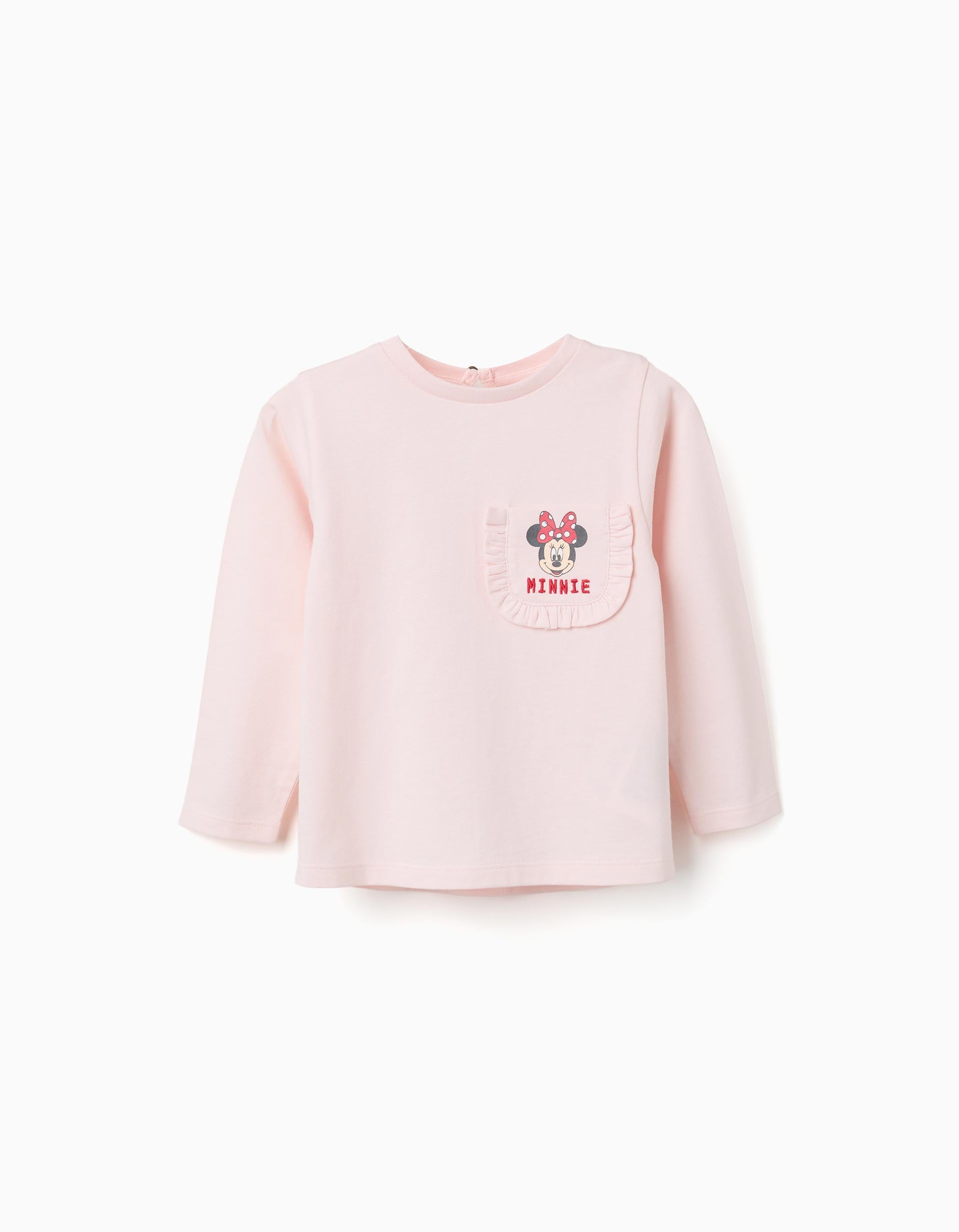 Long sleeve T-shirt with Minnie chest print for baby girls, pink