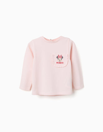 T-shirt de manga comprida com estampado Minnie para bebé menina, rosa