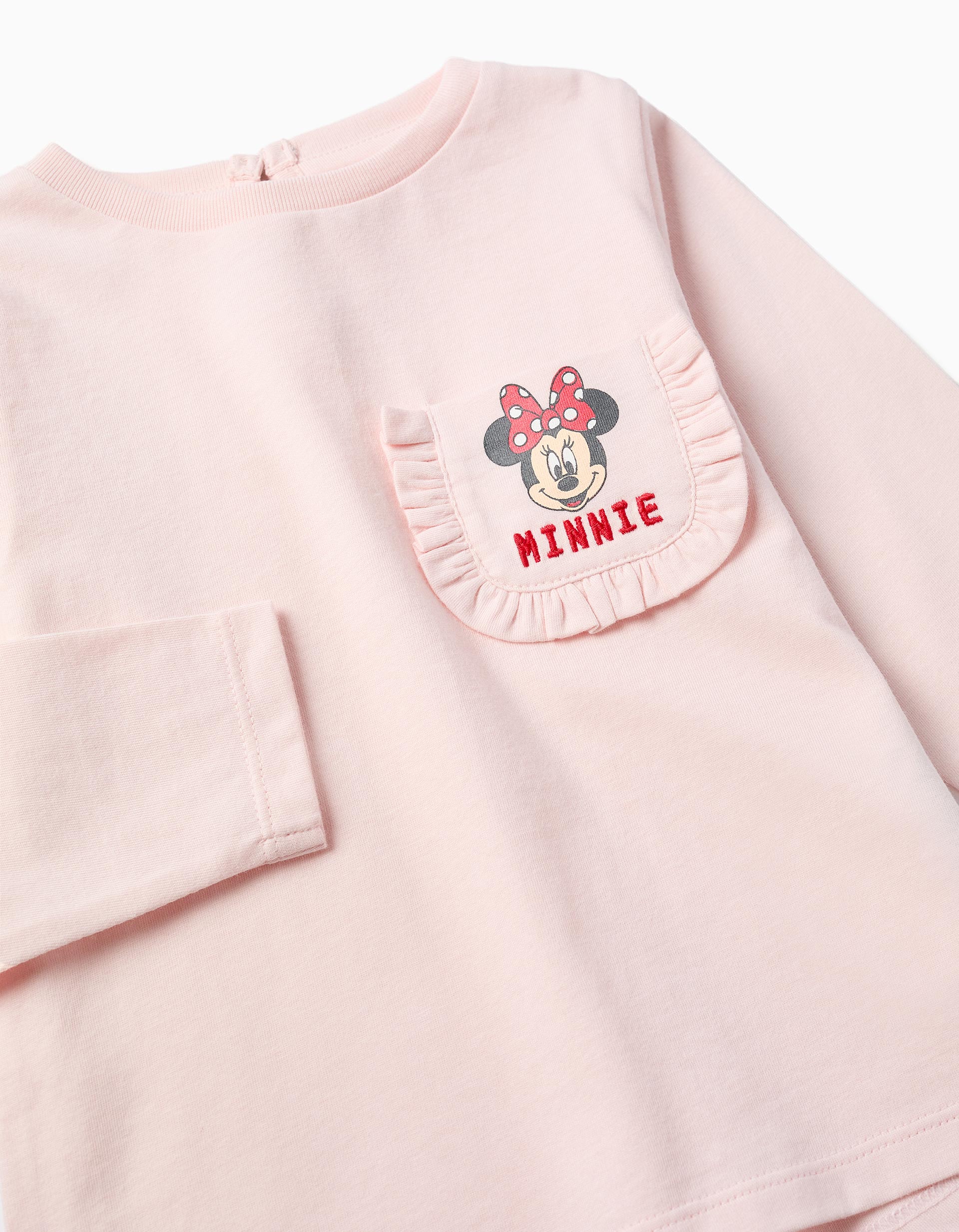 Long sleeve T-shirt with Minnie chest print for baby girls, pink