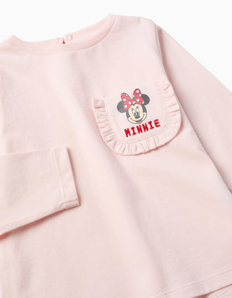 T-shirt de manga comprida com estampado Minnie para bebé menina, rosa