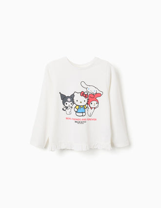 Long sleeve T-shirt with Hello Kitty and Friends print for girls, white