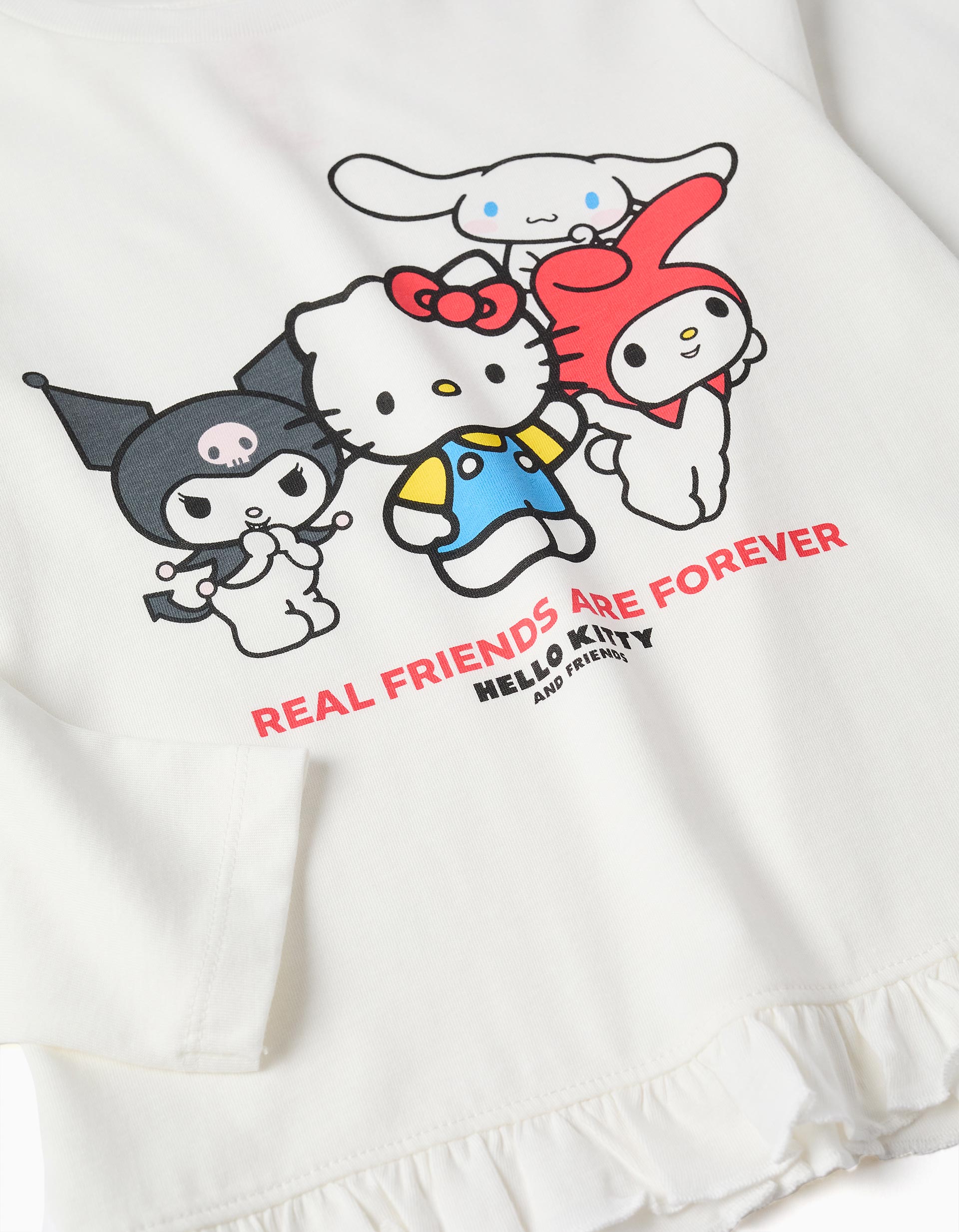 Long sleeve T-shirt with Hello Kitty and Friends print for girls, white