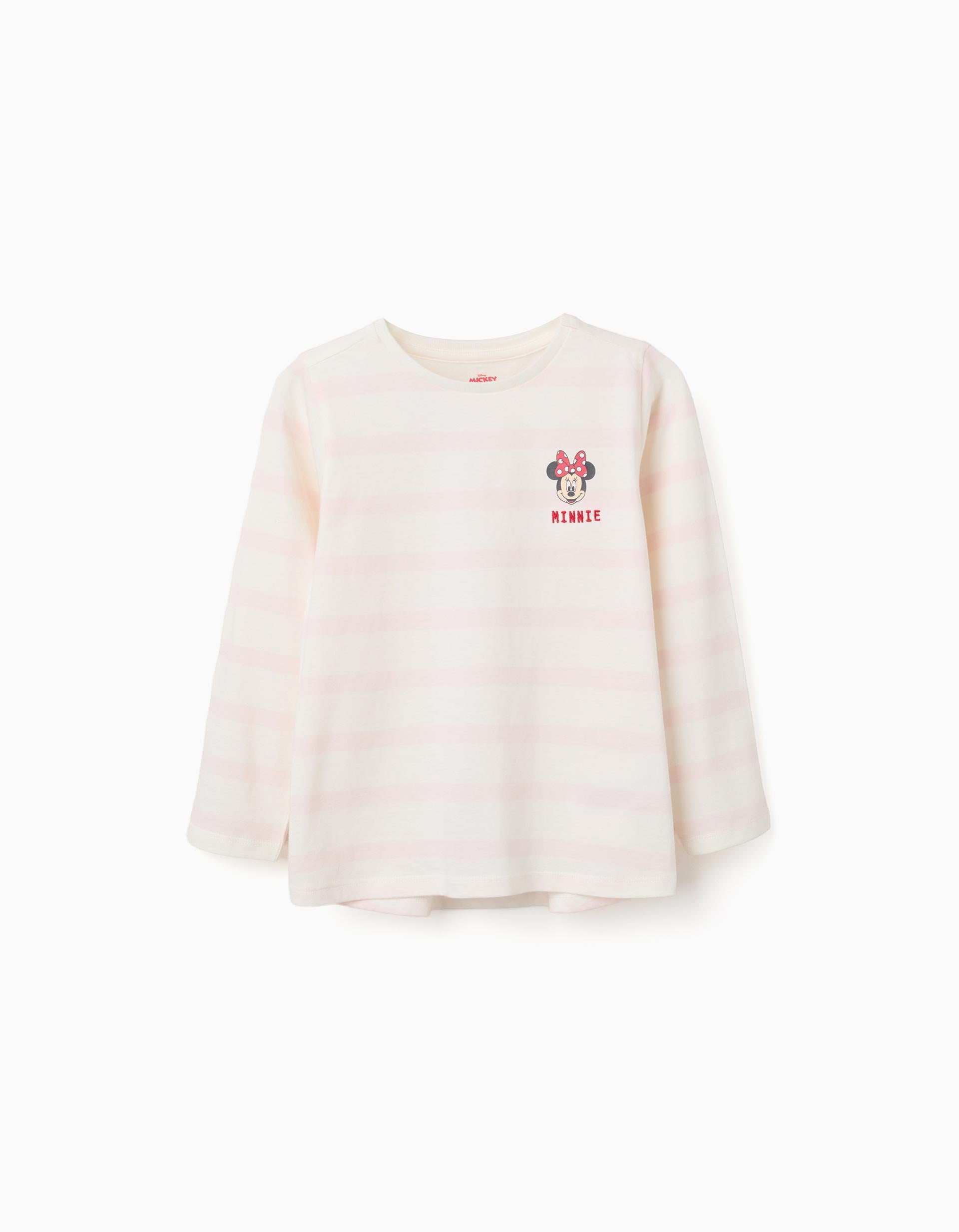 Striped long sleeve T-shirt with Minnie print for girls, pink/white
