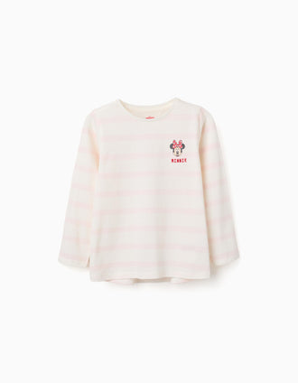 T-shirt às riscas com estampado Minnie para menina, rosa/branco