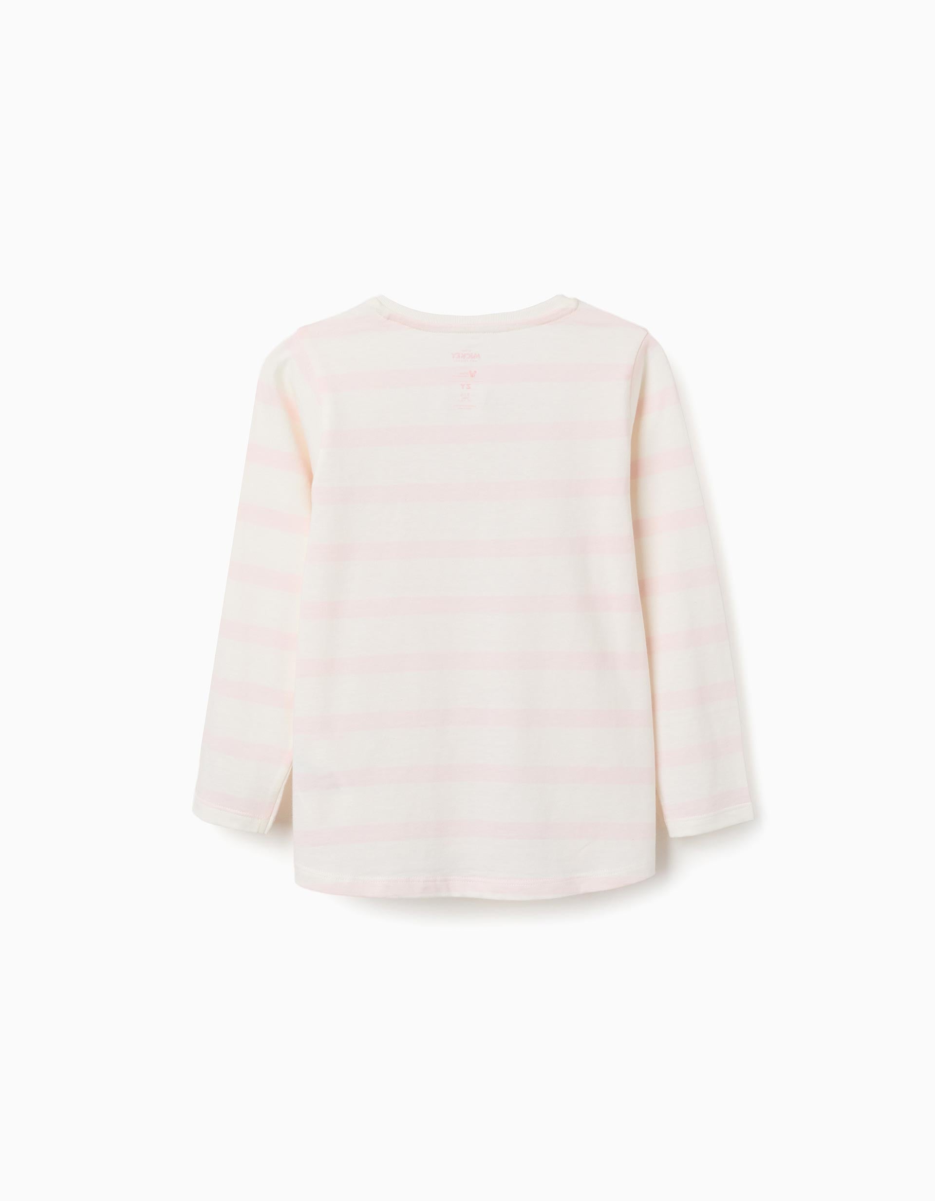 Striped long sleeve T-shirt with Minnie print for girls, pink/white