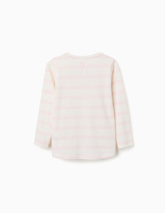 T-shirt às riscas com estampado Minnie para menina, rosa/branco