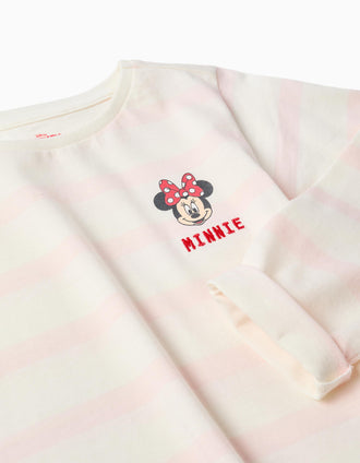 T-shirt às riscas com estampado Minnie para menina, rosa/branco