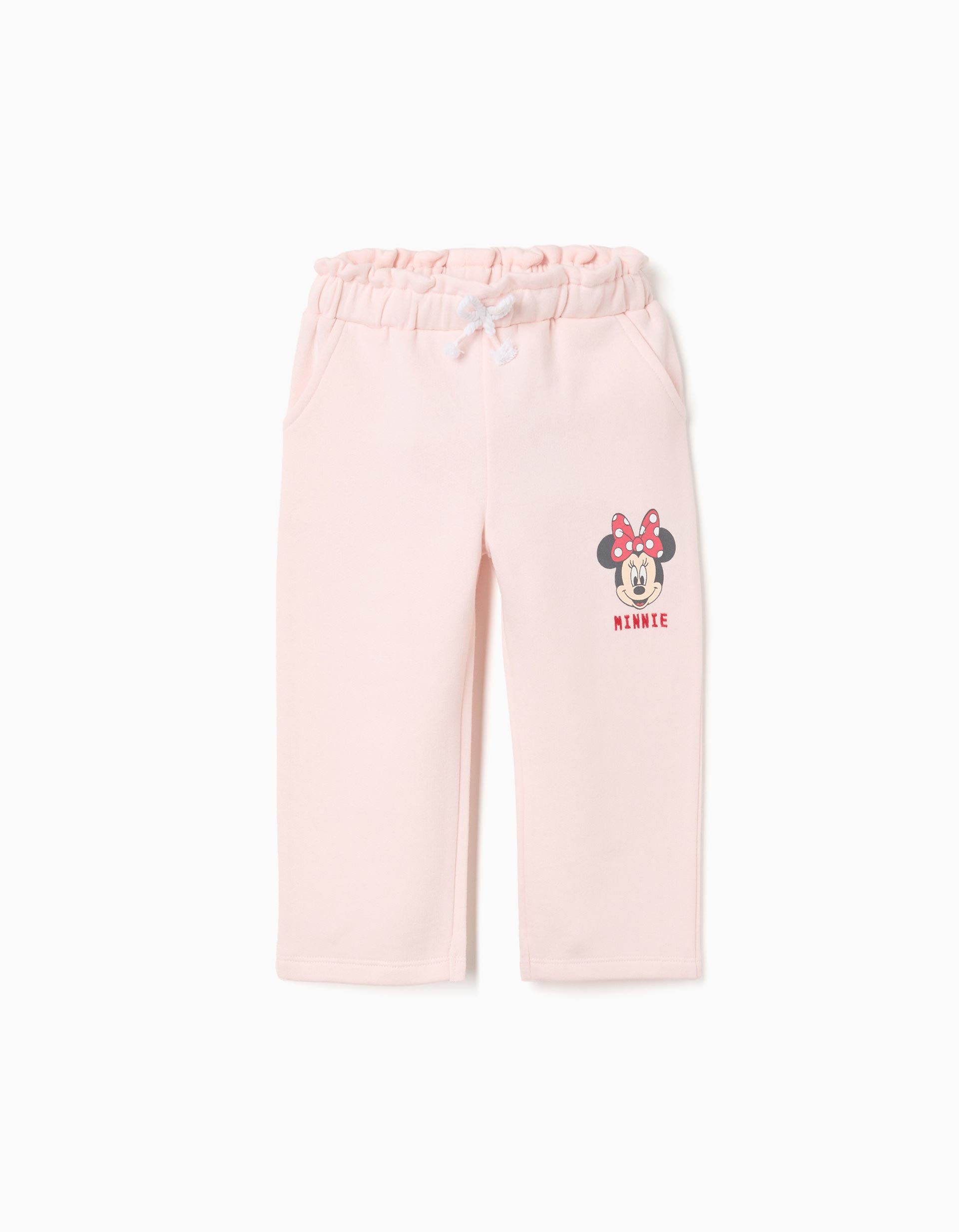 Joggers cardados com estampado da Minnie para bebé menina, rosa-claro