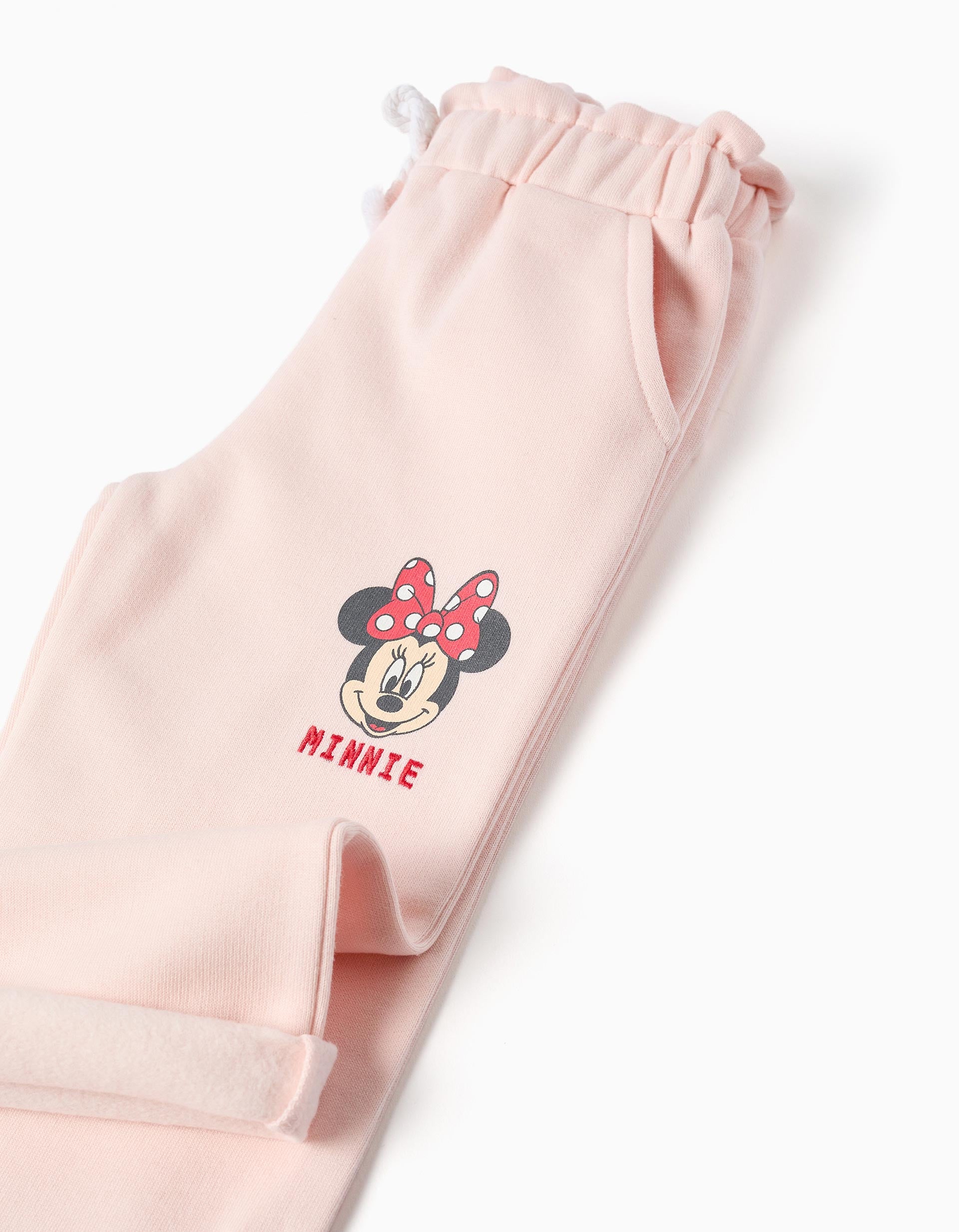 Joggers cardados com estampado da Minnie para bebé menina, rosa-claro