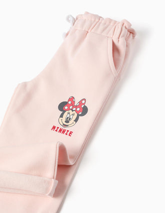 Joggers cardados com estampado da Minnie para bebé menina, rosa-claro