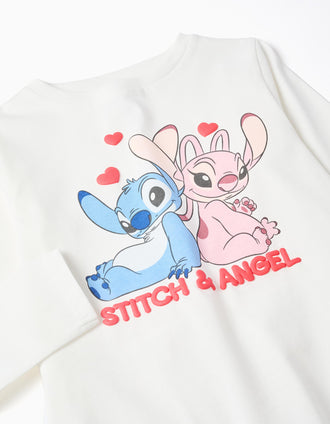 Camiseta de algodón con estampado de Stitch y Angel para niña, blanco