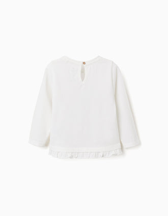 Camiseta de algodón con Stitch y volantes para bebé niña, blanco