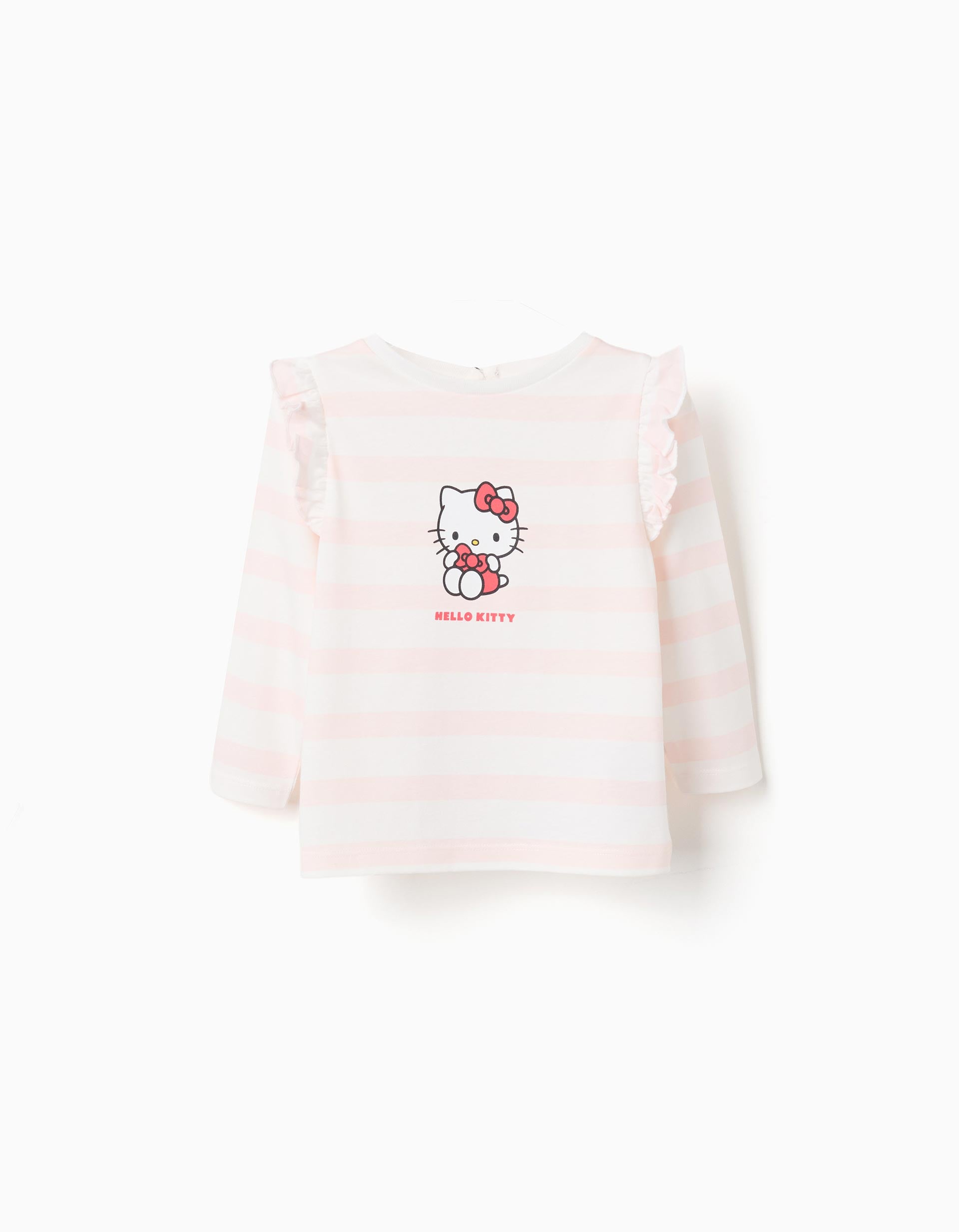 Long sleeve striped T-shirt with Hello Kitty for baby girls, pink/white