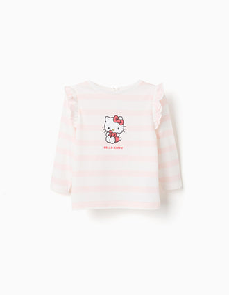 Camiseta de algodón a rayas con Hello Kitty para bebé niña, rosa/blanco