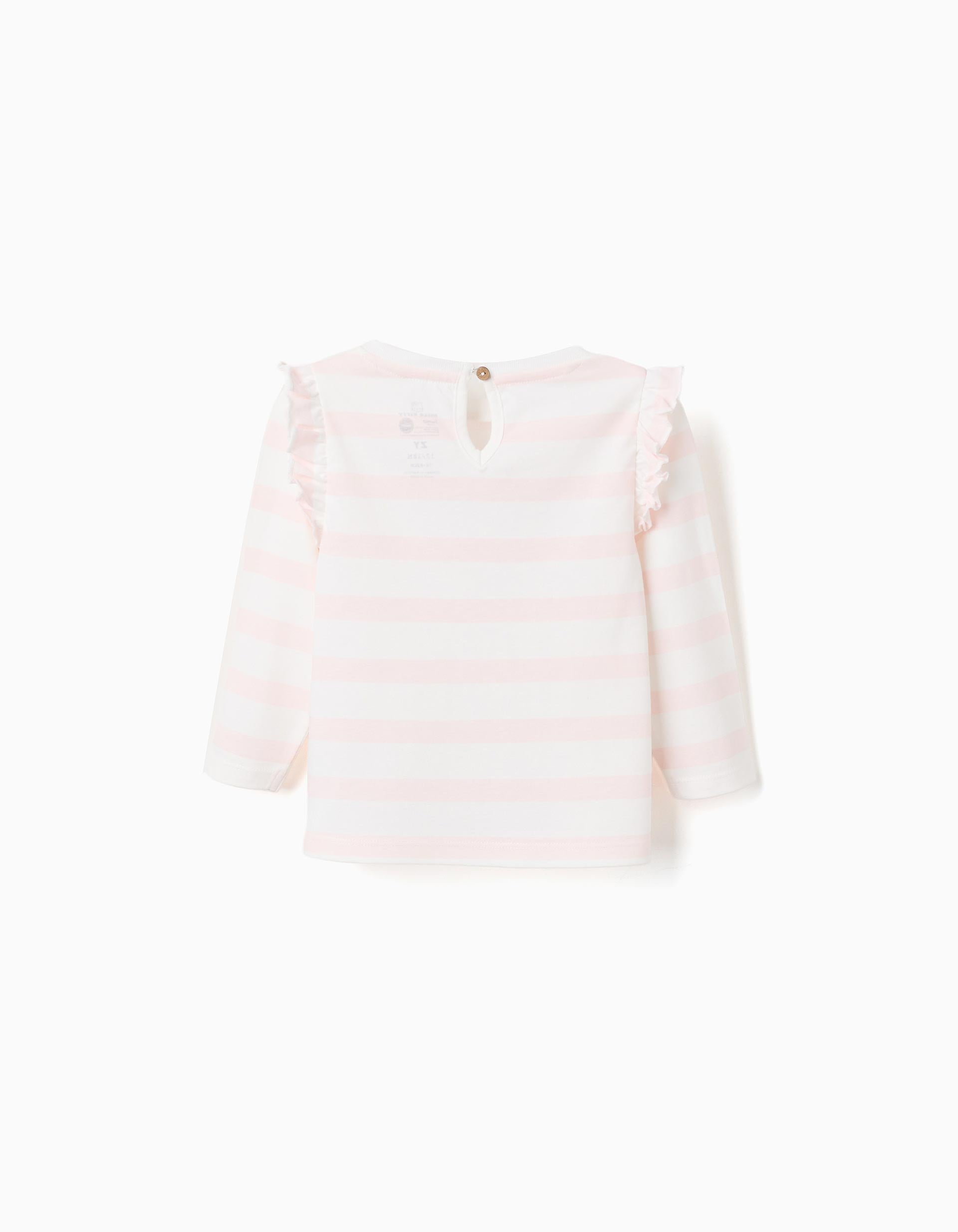Long sleeve striped T-shirt with Hello Kitty for baby girls, pink/white