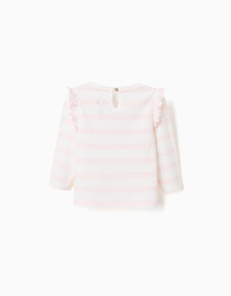 Camiseta de algodón a rayas con Hello Kitty para bebé niña, rosa/blanco