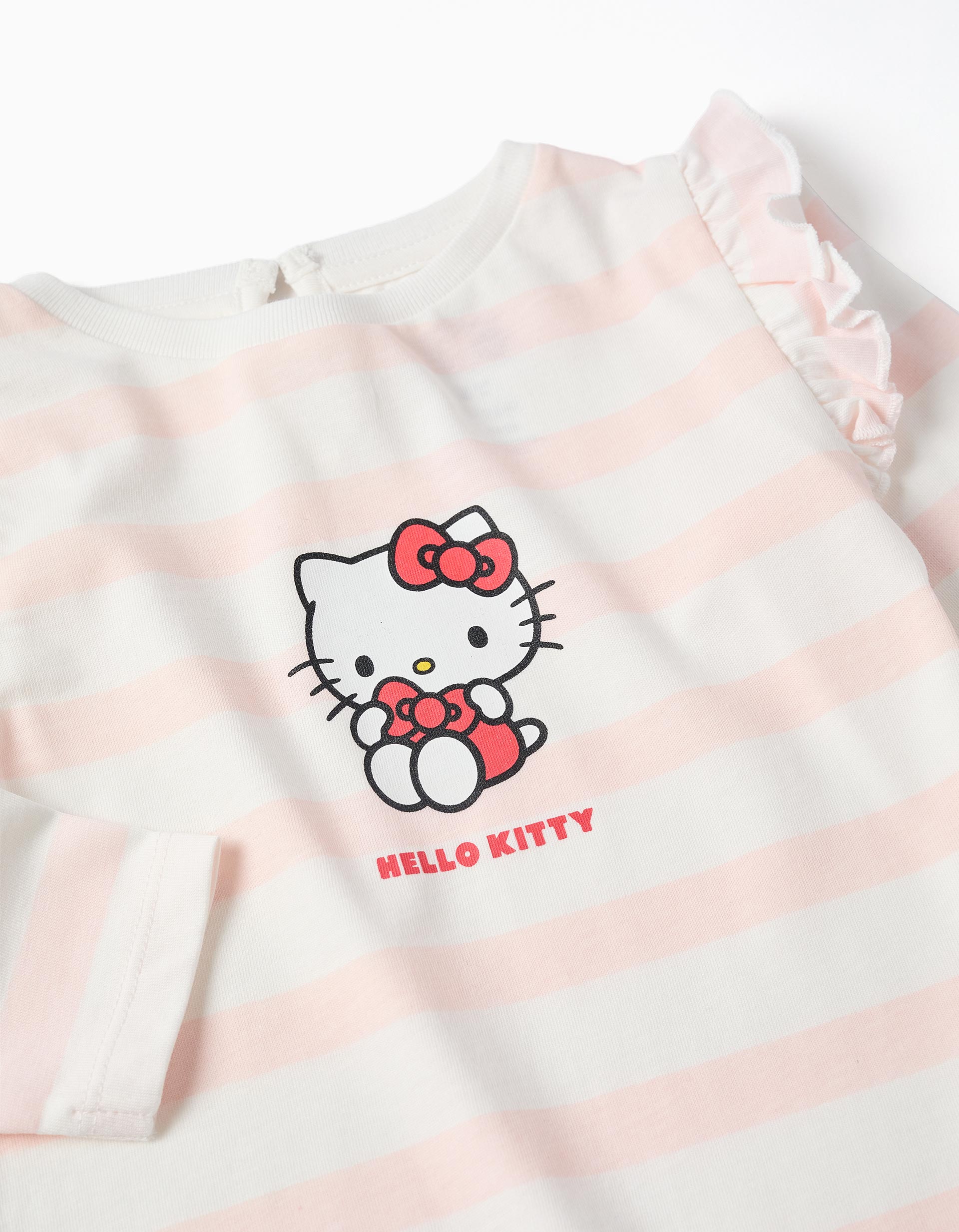 Long sleeve striped T-shirt with Hello Kitty for baby girls, pink/white