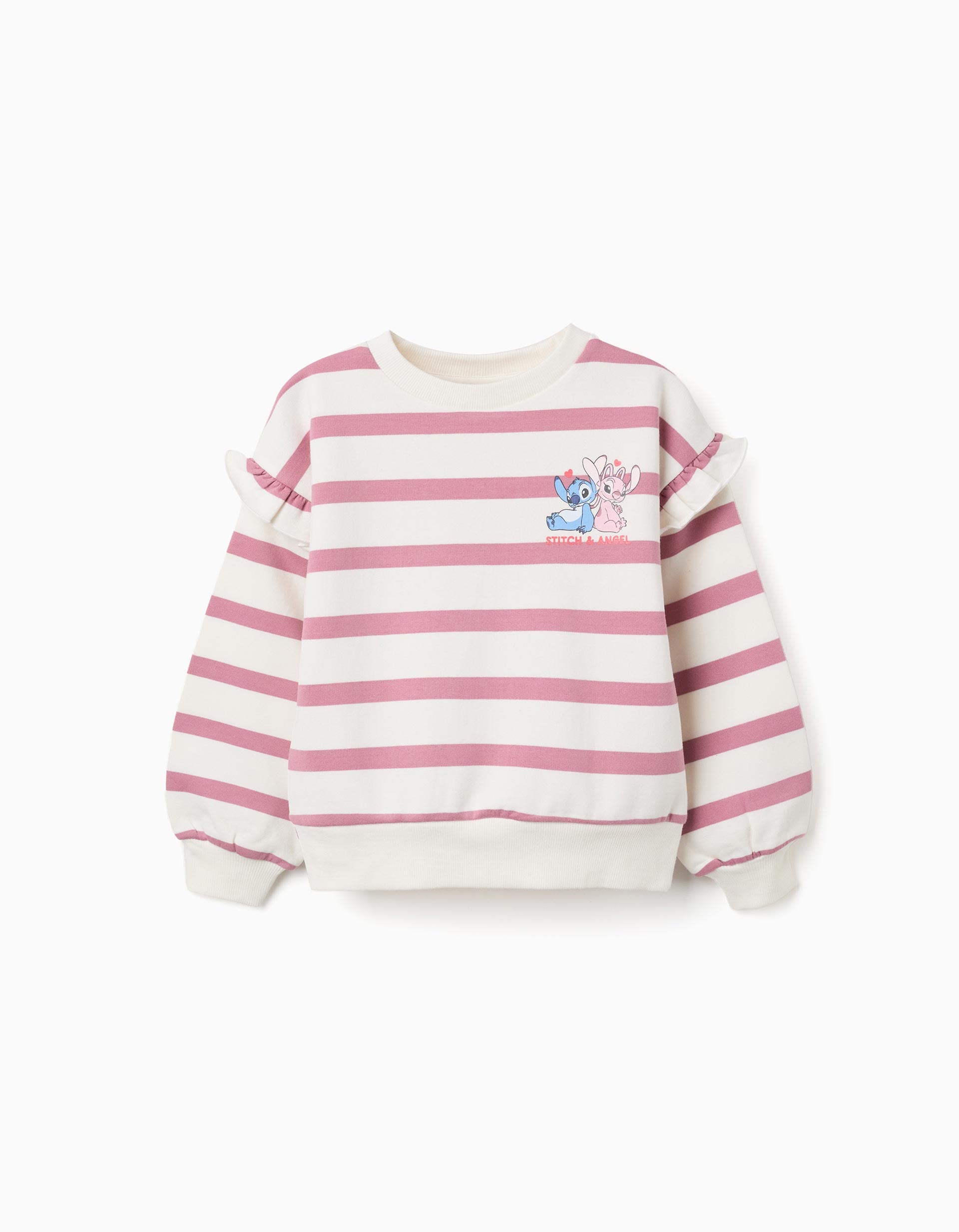 Sweat en coton peigné à rayures et imprimé Stitch pour fille, rose/blanc