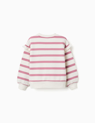 Sweat en coton peigné à rayures et imprimé Stitch pour fille, rose/blanc