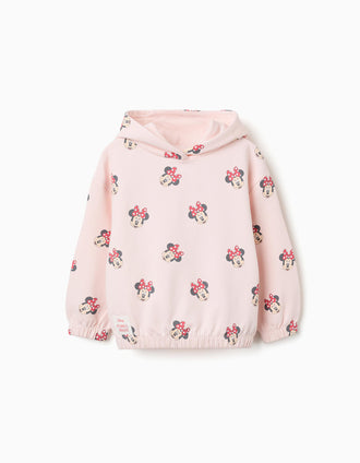 Sweat en coton peigné à capuche et motif Minnie pour fille, rose clair