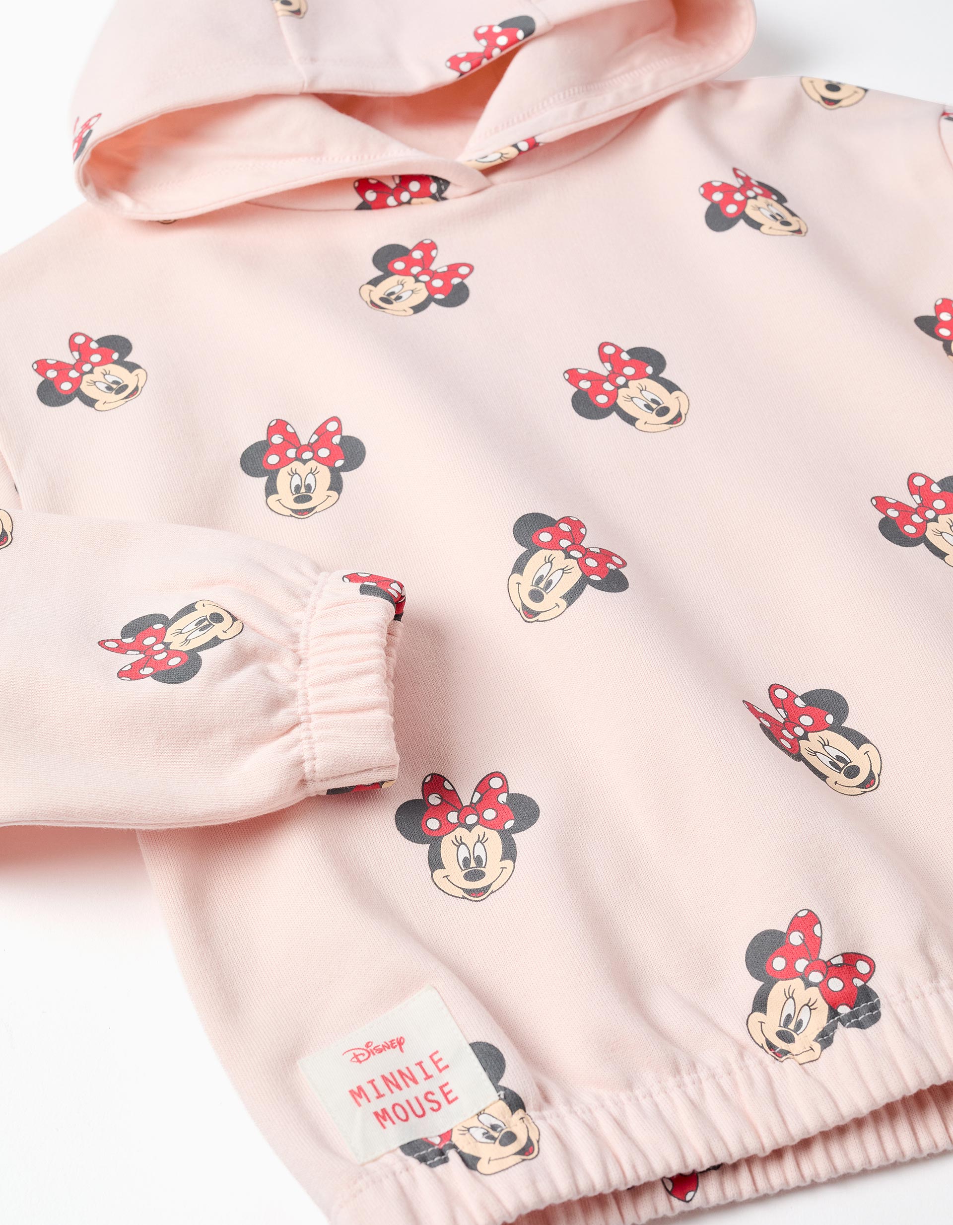 Sweat cardada com capuz e motivo da Minnie para menina, rosa-claro