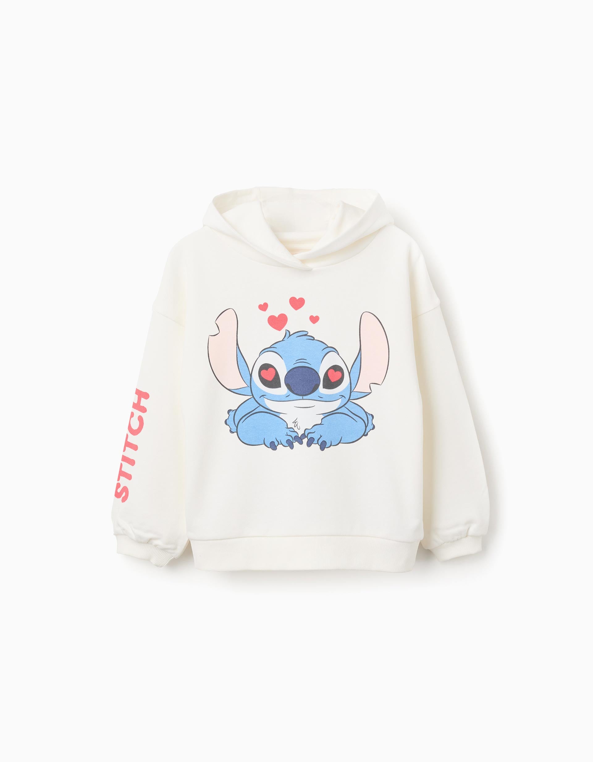 Brushed hooded sweatshirt with Stitch prints for girls, white