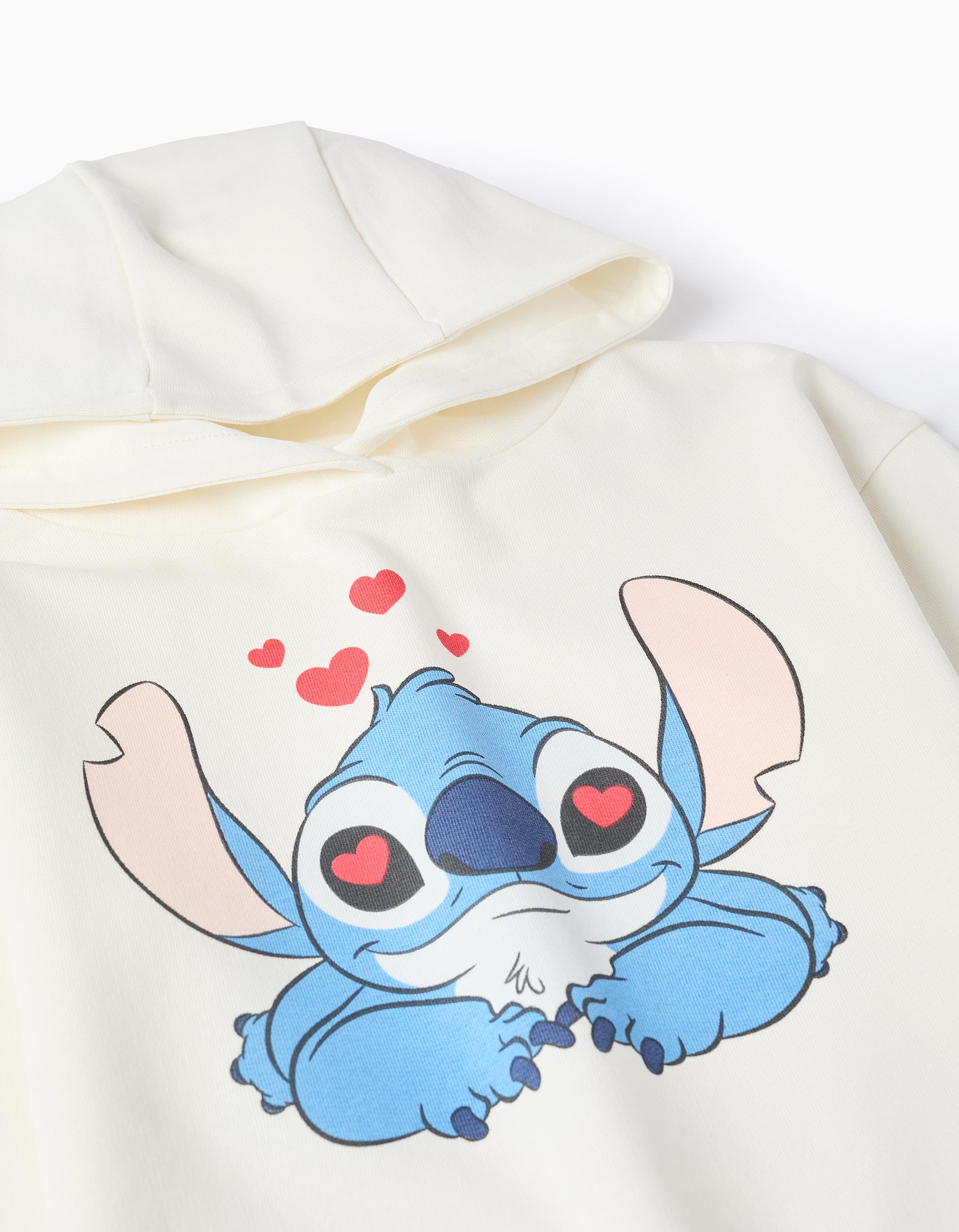 Brushed hooded sweatshirt with Stitch prints for girls, white