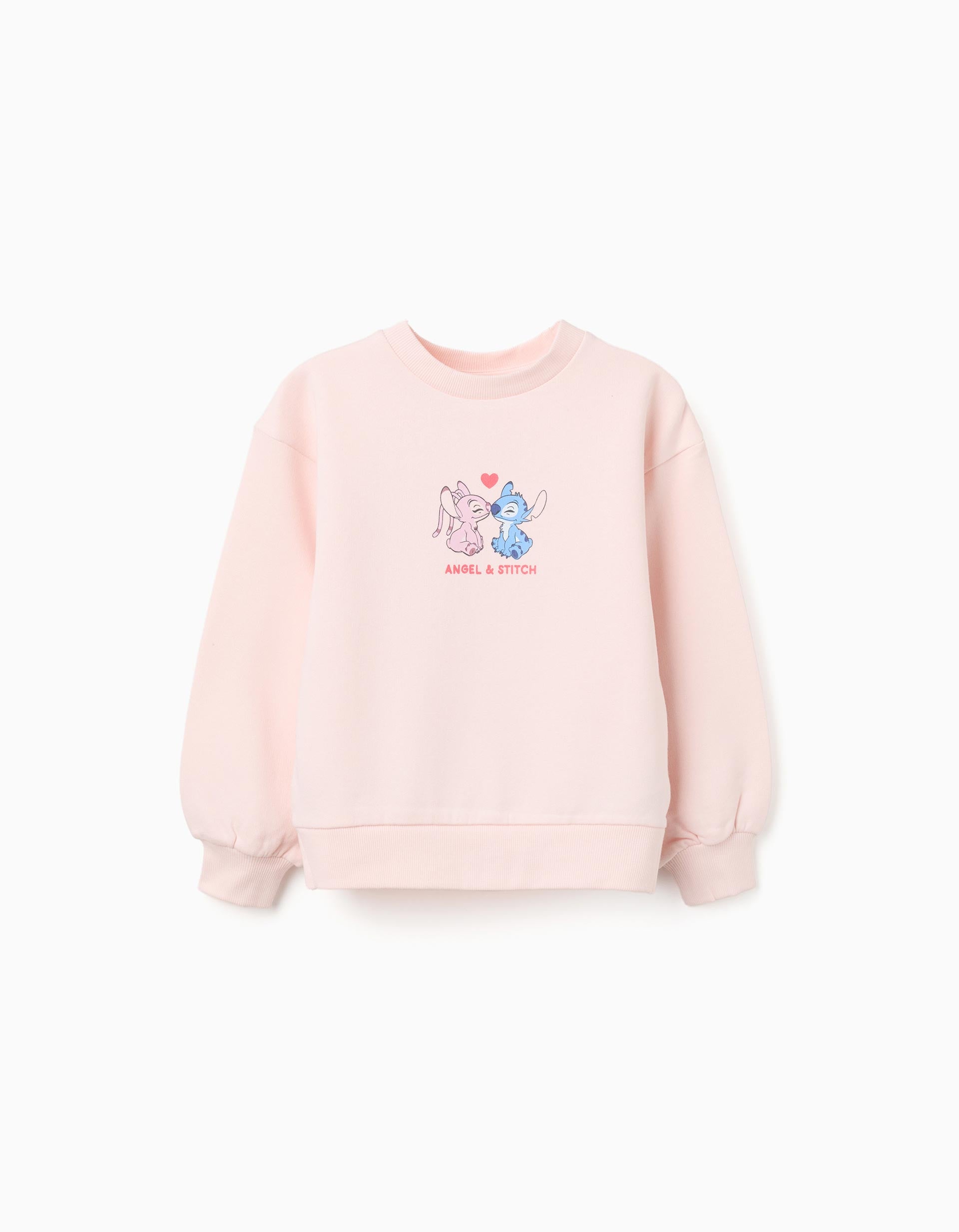 Brushed sweatshirt with Stitch & angel prints for girls, light pink