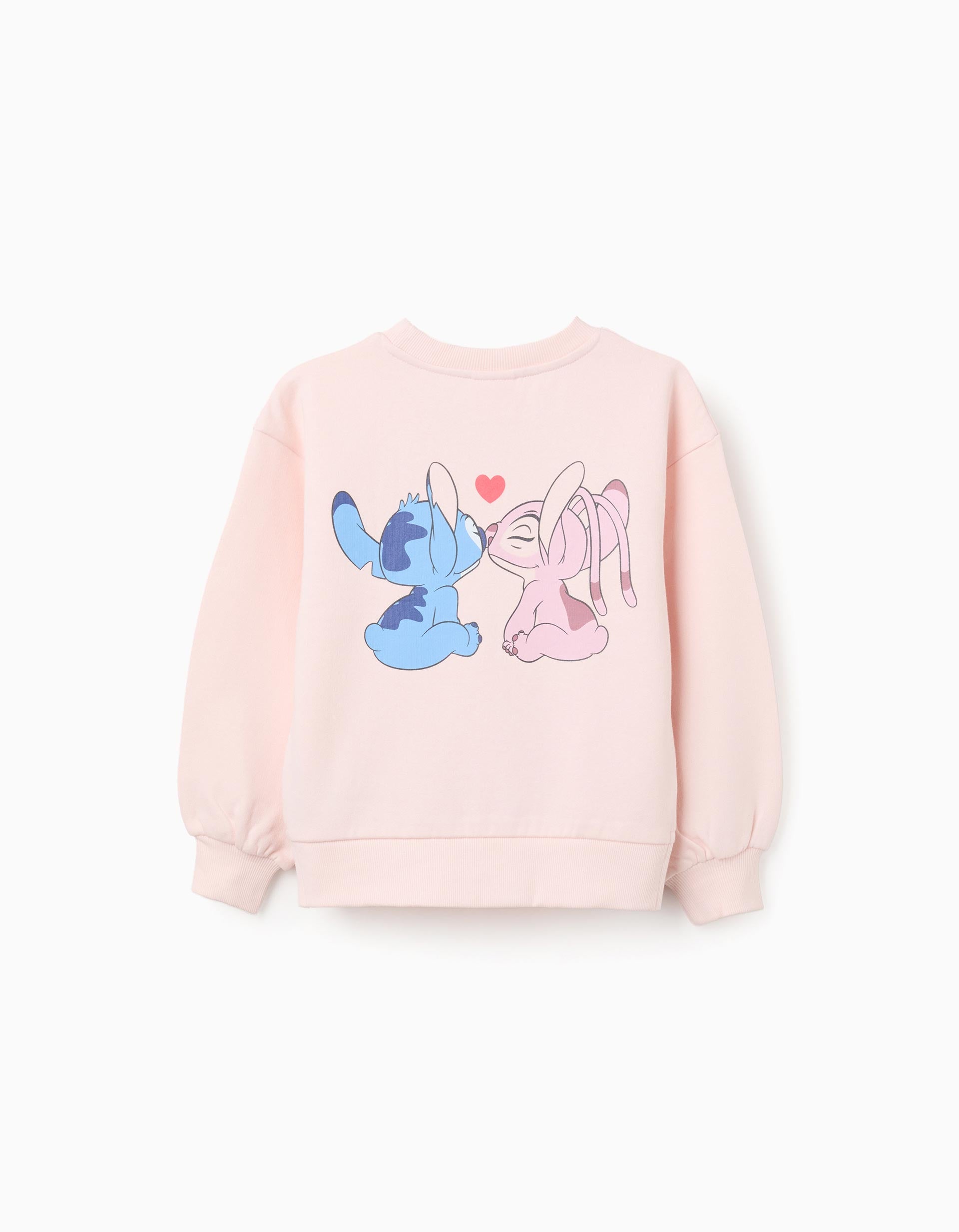 Brushed sweatshirt with Stitch & angel prints for girls, light pink
