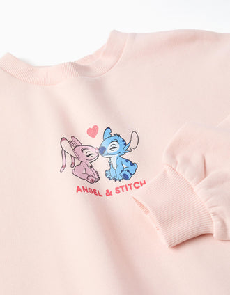 Sweat en coton peigné à imprimés Stitch et Angel pour fille, rose clair